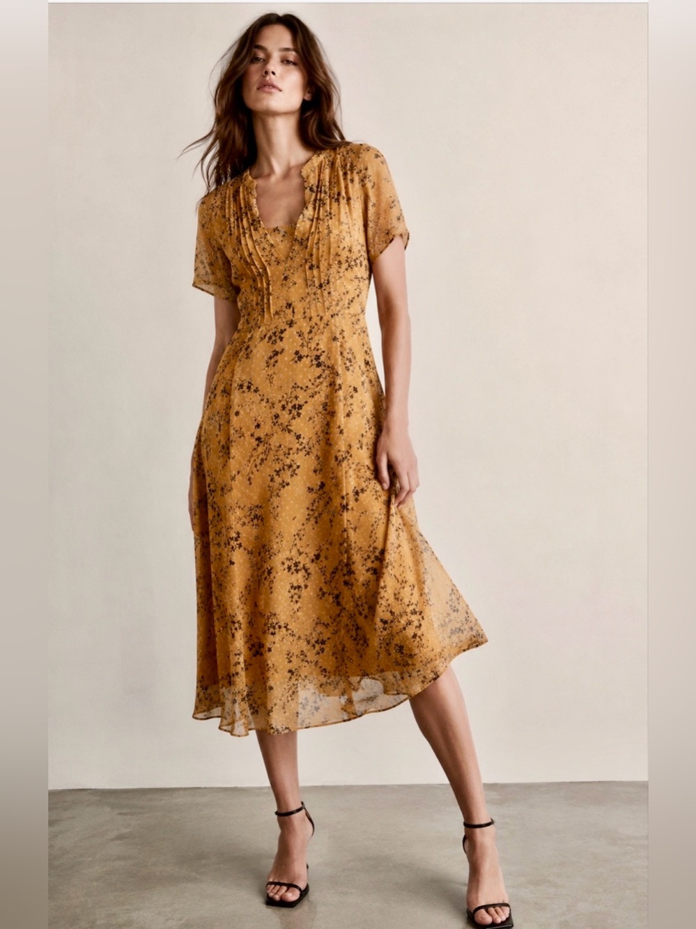 NWOT Nannette Lepore Mustard Yellow Floral Mustard Tea Dress Size 2